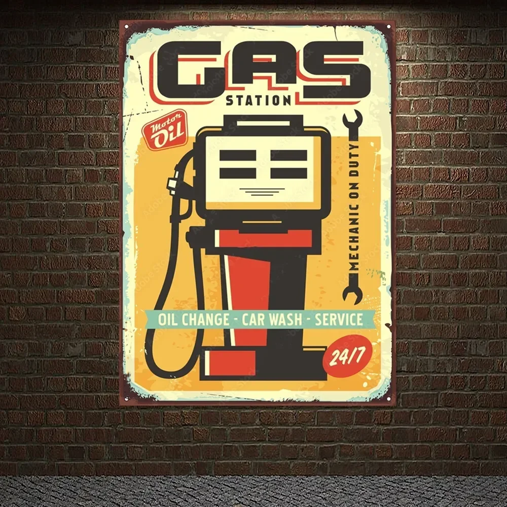 Auto Repair Shop Banners - Póster Vintage de Gasolinera y Lavado
