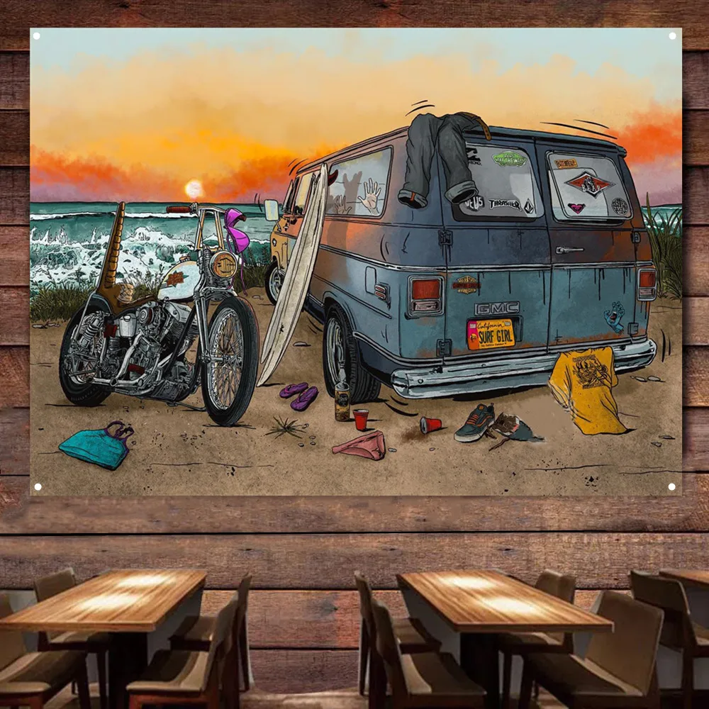 Póster artístico para motocicl - Auto Repair Shop Banners reseña y precio